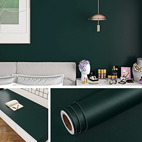 Livelynine Papier Adhesif pour Meuble Vert Foncé Rouleau Adhesif decoratif Meuble Enfant Autocollant Meubles Cuisine Portes de Placard Vinyle Adhésif pour...