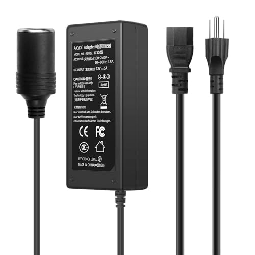 DC12V Power Adapter, AC to DC Converter, 12V 5A 60W Power Supply, 110V to 12V Converter, Car Cigarette Lighter Socket for Car Fan Vacuum Cleaner MP3/MP4 Player etc.