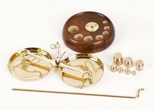 Báscula de equilibrio de latón con base de madera miniatura 5