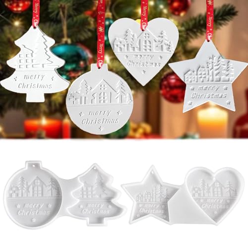TILONKJ 4Pcs Christmas Ornaments Resin Pendant Molds Christmas Plaster Moulds Star/Tree/Santa Ornaments Christmas Decorations Holiday Pendant Epoxy Resin Plaster Casting Moulds Home Decor