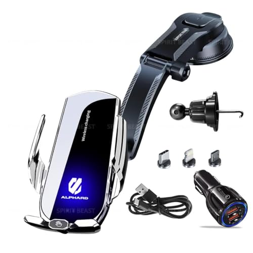 車載スマホホルダー アルファード 車載ワイヤレス充電器 ナノ吸盤 スマートリコグニション 機種を問わず スーパーファストチャージ 自動開閉 秒速センシング 360度回転 (アルファード,シルバー)