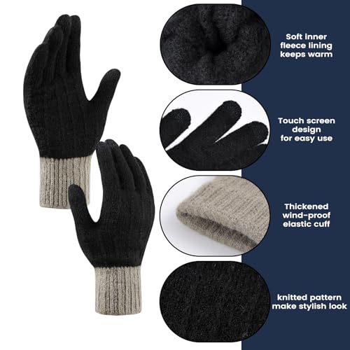 Women Winter Hat Beanie+Long Scarf+Touch Screen Gloves Set, Warm Clothes Set with Knit Fleece Lined for Women/Men Winter4