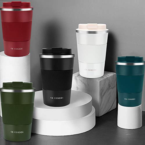CS COSDDI Thermische reisbeker, geïsoleerde koffiebeker met lekvrij deksel, herbruikbare koffiebeker voor onderweg, voor in de auto, roestvrijstalen thermische beker voor warme en koude dranken, koffie, water en thee, 380 ml (groen-A) - Image 8