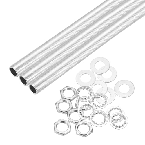 Image of MECCANIXITY 21Pcs 7.1 inch Lamp Pipe Nipples Kit with Hex Nuts Washers, M10 Fine Threaded Hollow Tube Repair Hardware Fasteners Assortment for Assembly Chandelier Ceiling Lamp DIY, Silver