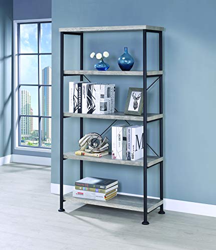 Coaster Furniture Analiese Rustic Industrial 4 Shelf Bookcase Bookshelf Etagere Composite Wood Shelves Metal Frame Gray Driftwood Black 801546 #TOP5