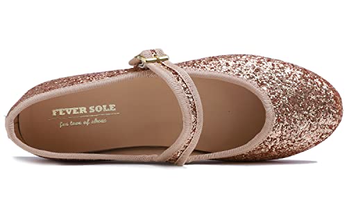 Feversole Women's Soft Cushion Extra Padded Comfort Round Toe Mary Jane Metal Buckle Fashion Ballet Flats Walking Shoes Rose Gold Glitter 7.5 M Us #TOP3