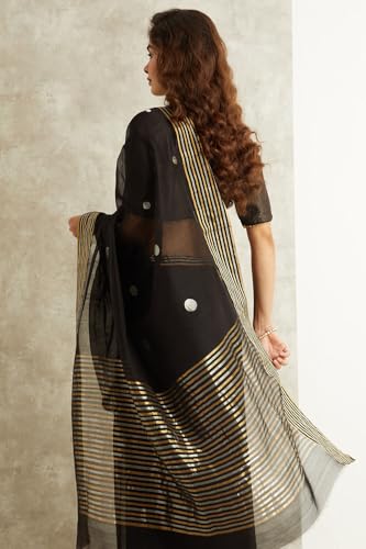 Taneira black chanderi silk saree in pure silk – image 6
