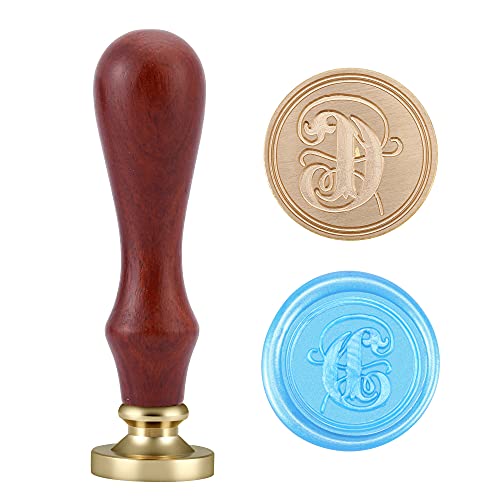 Filhome Sello de cera vintage con letra del alfabeto de estilo gótico, sello de cera con cabeza de latón, con 1 mango de madera extraíble para tarjetas, letras de regalo de invitación (carta C) Cover