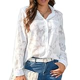 Sunshine swing Women's White Elegant Sexy See Through Blouse Shirt Long Sleeve Jacquard Turn-Down Button Down Shirt Top