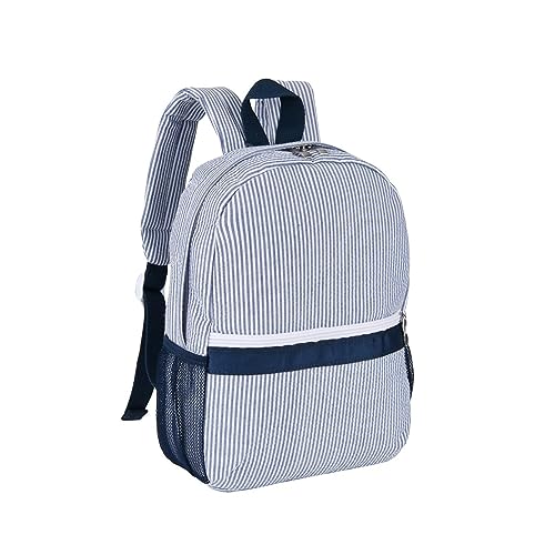Image of ONGLYP Lightweight Toddler Backpack for Boys,Seersucker Preschool Bookbag for Kids,Cute Pleated Children Kindergarten Backpack,SMALL (Navy, Small)