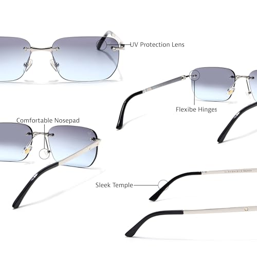 Image of Voyage Rimless Polarized Sunglasses for Men & Women (Black Lens | Black Frame - MG7601)