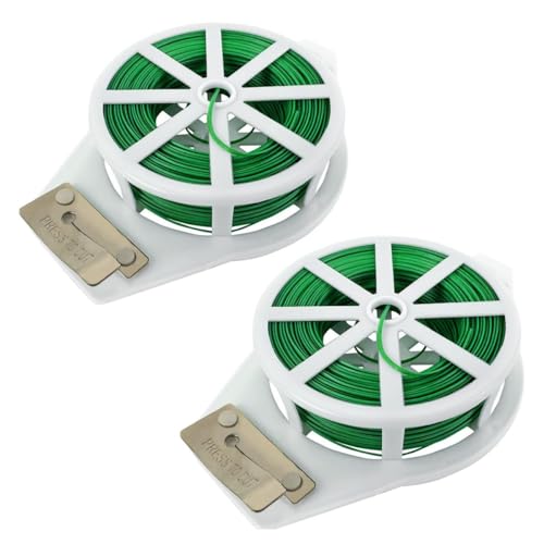 MaoNativey 2 Rollos Corbata de jardín, 200m Alambre Plastificado Verde, Lazos de Torcedura para Planta con Cortador Giratoria Reutilizables para Sujetar Plantas, Ideal para Jardín, Hogar