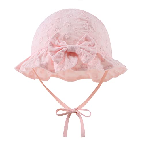 Baby Girl Sun Hat with Bow Flower Cotton Infant Bucket Hat Summer Toddler Kids Beach Hats for Girls 0-2 Years (as8, age, 3_months, 6_months, Pink Six Flowers)