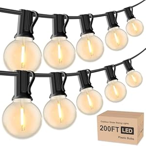 Outdoor String Lights 200ft, 2 Pack 100ft G40 Led Patio Globe Lights with 52pcs Bulbs,Shatterproof Waterproof Connectable Outside Hanging for Porch Cafe Bistro Backyard Gazebo Balcony Deck Party