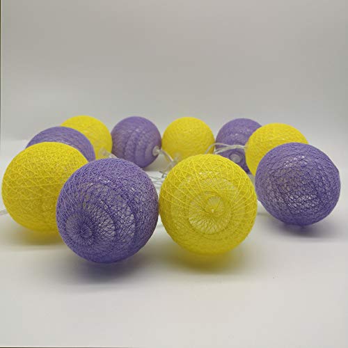 10pcs Guirlande Lumineuse Boule Coton, DOTBUY LED Guirlande Lumineuse à Piles, Enfant Balcon Chambre Mariage Halloween Décorations, Decoration Noël (Violet et jaune,1.8M/10LED) Cover