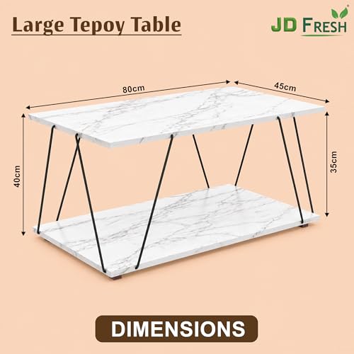 Image of JD FRESH Wooden Shelf Rack with Elegant Wooden Top /Shelving Unit & Organizer /Modern Centre Table with Sturdy Support & Spacious Storage Shelf for Living Room, Drawing Room & Balcony (White, Marble)
