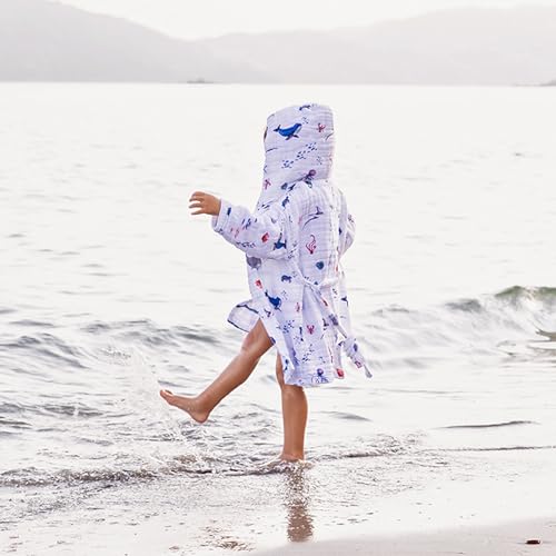Image of Malabar Baby Organic Cotton Muslin Wearable Hooded Towel, Bath, Pool & Beach Cover-up for Size 3-4 Years - Under The Sea