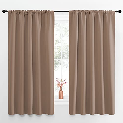 NICETOWN Bedroom Blackout Panels - Window Treatment Thermal Insulated Solid Rod Pocket Blackout Curtains/Drapes for Kitchen Decoration (Cappuccino, Se