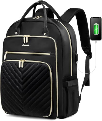 LOVEVOOK Laptop Backpack Women Teacher Backpack,15.6 Inch Laptop Bag with USB Port,Waterproof Daypack for Work Travel,Black