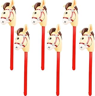 Haconba 6 Pieces 40 Inch Inflatable Stick Horse Inflatable Cowboy Cowgirl Horse Head Stick Pony Stick Balloon for Chsirtmas Birthday Theme Parties Home Decoration