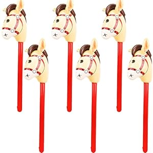 6 Pieces 40 Inch Inflatable Stick Horse Inflatable Cowboy Cowgirl Horse head Stick Pony Stick Balloon for Christmas Birthday Theme Parties Home Decoration