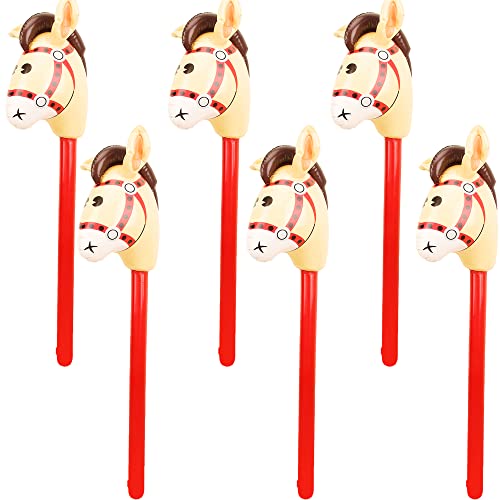 6 Pieces 40 Inch Inflatable Stick Horse Inflatable Cowboy Cowgirl Horse head Stick Pony Stick Balloon for Christmas Birthday Theme Parties Home Decoration