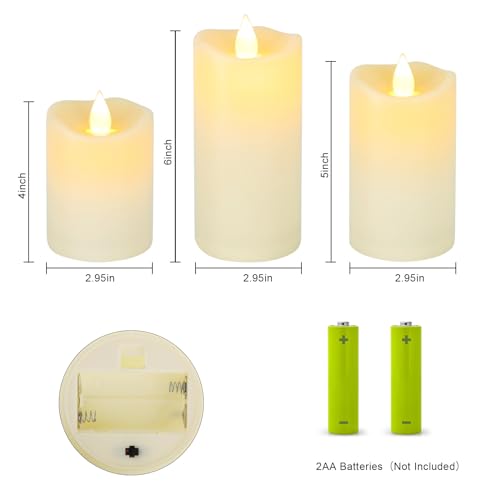 Image of Aignis Indoor Flameless LED Candles Battery Operated with Remote Timer and Wax-like Shell for Home /Wedding /Holiday Decor, Set of 3( D 2.95 inch x H 4 inch /5 inch /6 inch)