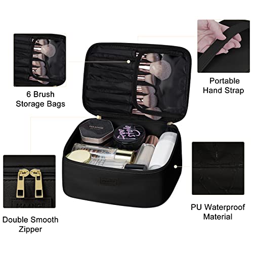 Maange Makeup Bag - Large Cosmetic Bag With 2Pcs Small Makeup Bags Portable Leather Travel Makeup Bag Set Toiletry Bag Make Up Bags For Women And Girls (Black) #TOP3