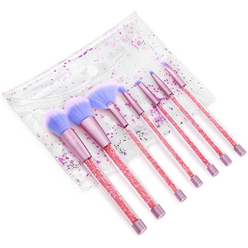GeeRic Makeup Brushes 7 PCs Makeup Brush Set Premium Synthetic Foundation Brush, Clear Bling Cosmetic Brushes for Powder Concealer Eyeshadow Eyeliner, Blue