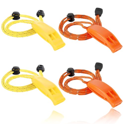 UYVPAER 4 Silbatos De Emergencia, Silbato De Seguridad De Hasta 4000 Hz Con Cordón Reflectante Ajustable Para Kayak, Navegación, Natación, Supervivencia En El Agua, Senderismo