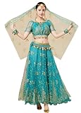 ORIDOOR Women's Belly Dance Crop Sequin top Chiffon Dress Halloween Dress 5 Pieces 04 Peacock Blue One Size …