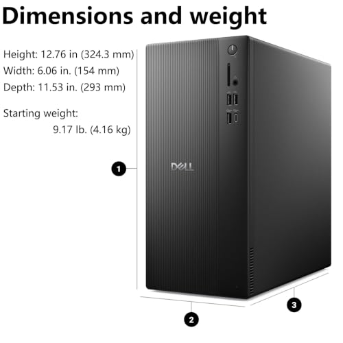 Image of Dell Pro Tower Desktop PC 2026, Intel i3-14100, 16GB DDR5 RAM, 512GB SSD | Dual Monitor Support, WiFi 6, Bluetooth, HDMI, DisplayPort,Type-C, Windows 11 Pro, Carbon Black