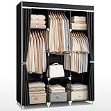 JUPPLIES Armario de Tela Portátil con Estanterías y Bolsillos Laterales 45x127x168 cm – Armario de Dormitorio Plegable y Ligero con Barras para Colgar Ropa – Montaje Fácil sin Herramientas (S)