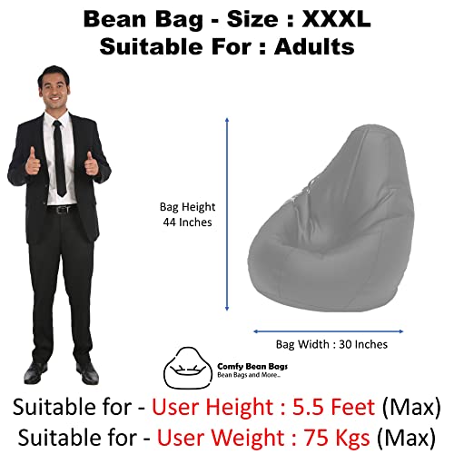 Image of ComfyBean - XXXL - Piping Bean Bag with Beans Filled - for Adults - Max User Height : 5 Ft. - Max User Weight : 60 Kgs - Prefilled Bean Bags (Brown Black)