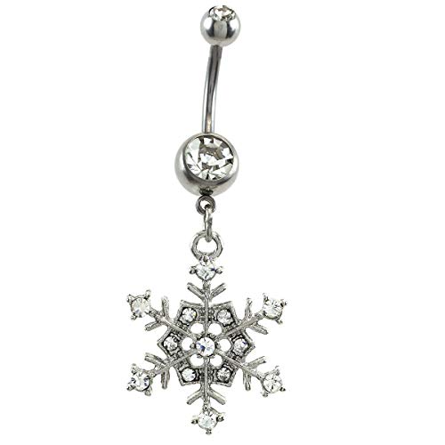 Soulbreezecollection Clear Winter Snowflake Dangle Belly Button Navel Naval Rings Body Fashion Jewelry 14 Gauge