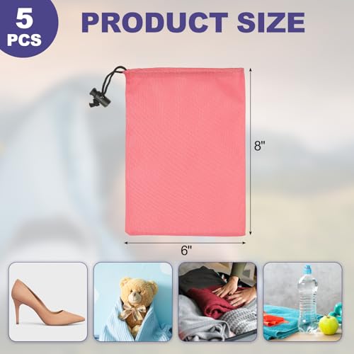 uxcell 5Pcs 210D Polyester Drawstring Bag with Toggle, 6 x 8 Inch Waterproof Travel Storage Bag Foldable Stuff Sack Cinch Sack for Gym Travel Hiking Yoga Clothes Organizer, Pink2