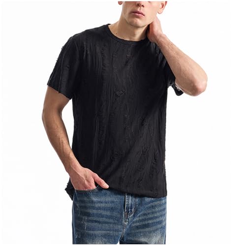 Mens Ripped Holes T Shirts Summer Distressed Short Sleeve Casual Hipster Hip Hop Crewneck Shirts Fashion Y2k Streetwear4