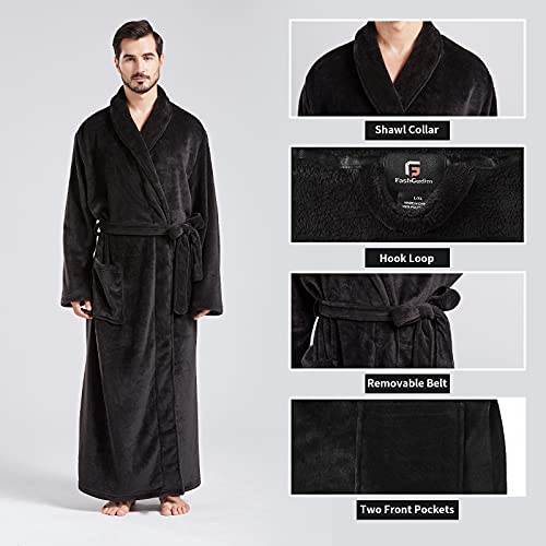 Fashgudim Mens Robes Big And Tall Full Length Plush Fleece Long Robe For Men Bathrobe Shawl Collar Warm Winter House Robes (Black,S/M) #TOP2