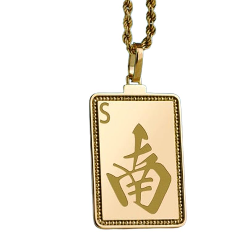 Collier mah-jong Vent du Sud pendentif argent 925 plaqué or mixte 45cm