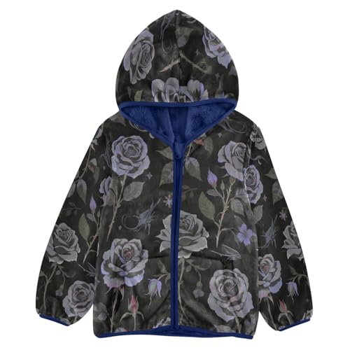 Elegant Floral Design with Roses Toddler Fleece Jacket Girl Boys Hooded Fleece Jacket Coat Warm Outwear Zip-up 3-10T