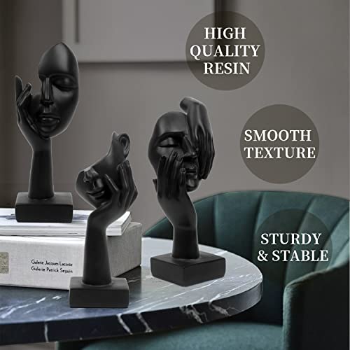 3 Pcs Thinker Statue,Modern Home Resin Sculptures,Collectible Figurines for Home Office Bookshelf Desktop Decor(Black) - Image 4
