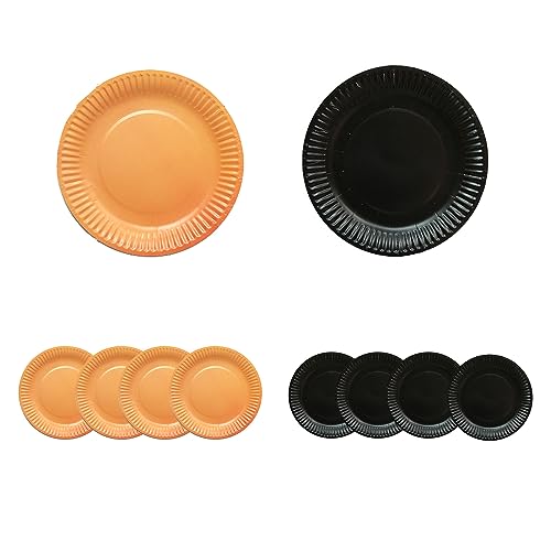 JNAWA 40 Pack Halloween Paper Plates Round Party Tableware Black Orange Paper Dessert Paper Plates Disposable Solid Color Paper Plates for Christmas Birthday Holiday Halloween DIY Painting