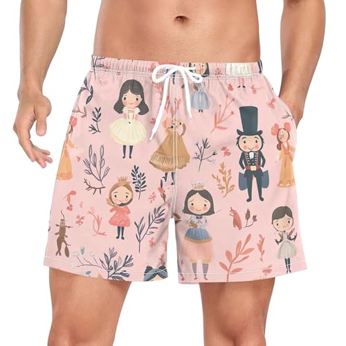 xigua Cartoon Characters Mens Swim Trunks with Liner, 5 inch Quick Dry Mens Boardshorts for Beach