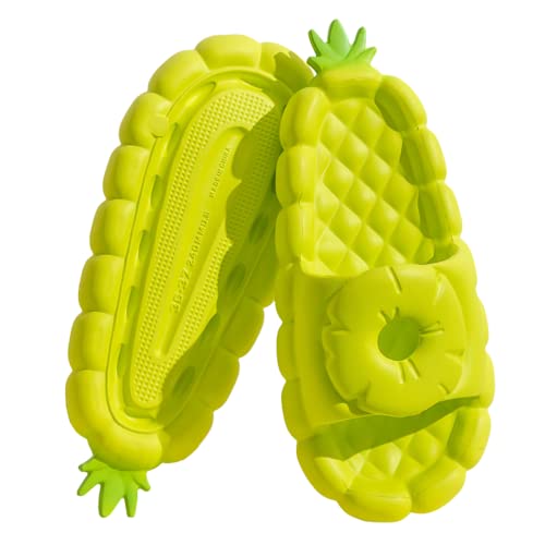 Image of Cloud Sandals Slippers for Women and Men | Indoor/Outdoor Available | Pillow Slippers Non-Slip Bathroom Shower Sandals | EVA Flat Sandals with Thick Sole Kawaii Pineapple (Green, us_footwear_size_system, adult, women, numeric_range, medium, numeric_6, numeric_7)