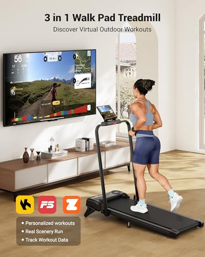 Image of THERUN Walking Pad, 2 in 1 Foldable Treadmills for Home, 2.5HP Under Desk with Handle Bar, 16 inch Widened Running Belt, Treadmill with Remote Control & LED Touch Screen