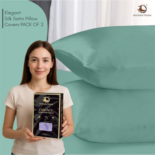 Image of 300 TC Art Silk Satin Pillow Cover Set | Durable Satin Pillow Cover with Envelope Closure | Luxury Satin Pillow Covers | Cozy Satin Pillow Covers (2, Aqua Blue)