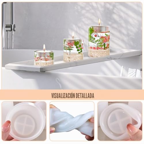 Miniatura 5 de Yotutun 3pcs Moldes Para Velas Cilindro, 3d Cilíndricos De Silicona Kit Moldes Soporte Para Velas De Cemento Diy Forma De Hacer De Aromaterapia Para Hacer Velas Jabón Hecho A Mano Velas Perfumadas