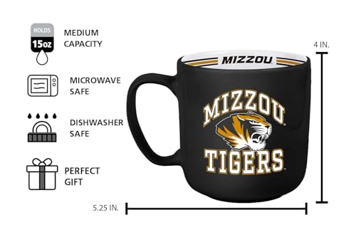Image of Logo Brands NCAA Missouri Tigers 15oz Stripe Mug - Team Logo, Inside Print, Standard Handle, Microwave & Dishwasher Safe