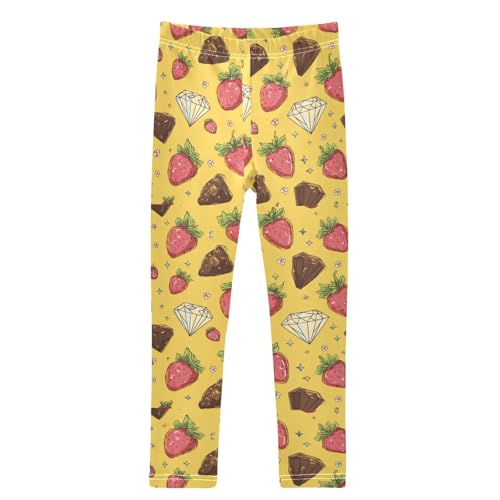 Boccsty Cartoon Yellow Strawberry Star Girls Leggings Kids Yoga Pants Dance Active Tights 4T