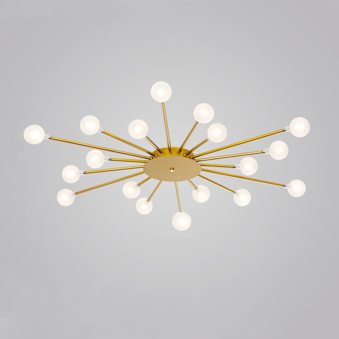 Modern Ceiling Light Pendant Mid-Century Sputnik Gold Semi Flush Mount Linear Star-Burst Flush Mount 18 Lamp with White Frosted Glass Shade for Bedroom Beauty Comes